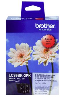 Brother LC39BK2PK Black Ink Cartridge Twin Pack
Features:
<div>2 x LC39BK Cartridges, 600 pages each  (at 5% Coverage), Compatible With: DCPJ125, DCPJ140W, DCPJ315W, DCPJ515W, MFCJ220, MFCJ265W, MFCJ410, MFCJ415W</div>