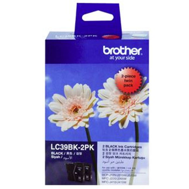 Brother LC39BK2PK Black Ink Cartridge Twin Pack
Features:
<div>2 x LC39BK Cartridges, 600 pages each  (at 5% Coverage), Compatible With: DCPJ125, DCPJ140W, DCPJ315W, DCPJ515W, MFCJ220, MFCJ265W, MFCJ410, MFCJ415W</div>