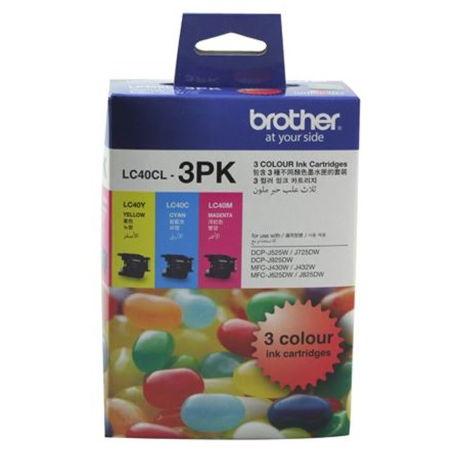 Brother LC40CL3PK CMY Colour Ink Cartridges (Triple Pack)
Features:
<div>Compatible With: DCPJ525W, DCPJ725DW, DCPJ925DW, MFCJ430W, MFCJ432W, MFCJ625DW, MFCJ825DW, Yield ~ 30 Pages per cartridge</div>