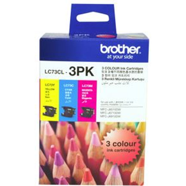 Brother LC73CL3PK CMY Colour Ink Cartridges (Triple Pack)
Features:
<div>Yield: 600 (Colour)A4 pages @5% coverage
Compatible With: DCPJ525W, DCPJ725DW, DCPJ925DW, MFCJ430W, MFCJ432W, MFCJ625DW, MFCJ825DW, MFCJ5910DW, MFCJ6510DW, MFCJ6710DW, MFCJ6910DW</div>