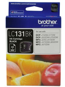 Brother LC131BK Black Ink Cartridge
Features:
<div>Compatible With: DCPJ152W, DCPJ172W, DCPJ552DW, DCPJ752DW, MFCJ245, MFCJ470DW, MFCJ475DW, MFCJ650DW, MFCJ870DW, Yield ~300 Pages (at 5% Coverage)</div>