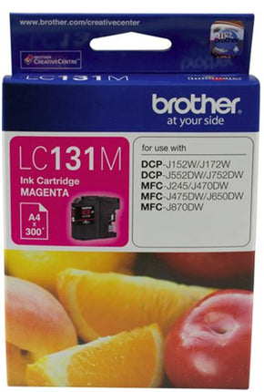 Brother LC131M Magenta Ink Cartridge
Features:
<div>Compatible With: DCPJ152W, DCPJ172W, DCPJ552DW, DCPJ752DW, MFCJ245, MFCJ470DW, MFCJ475DW, MFCJ650DW, MFCJ870DW, Yield ~300 Pages (at 5% Coverage)</div>