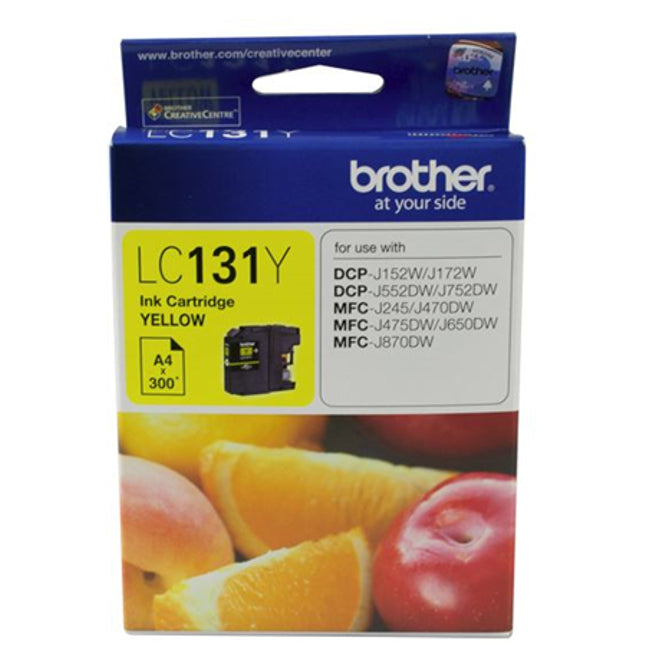 Brother LC131Y Yellow Ink Cartridge
Features:
<div>Compatible With: DCPJ152W, DCPJ172W, DCPJ552DW, DCPJ752DW, MFCJ245, MFCJ470DW, MFCJ475DW, MFCJ650DW, MFCJ870DW, Yield ~300 Pages (at 5% Coverage)</div>