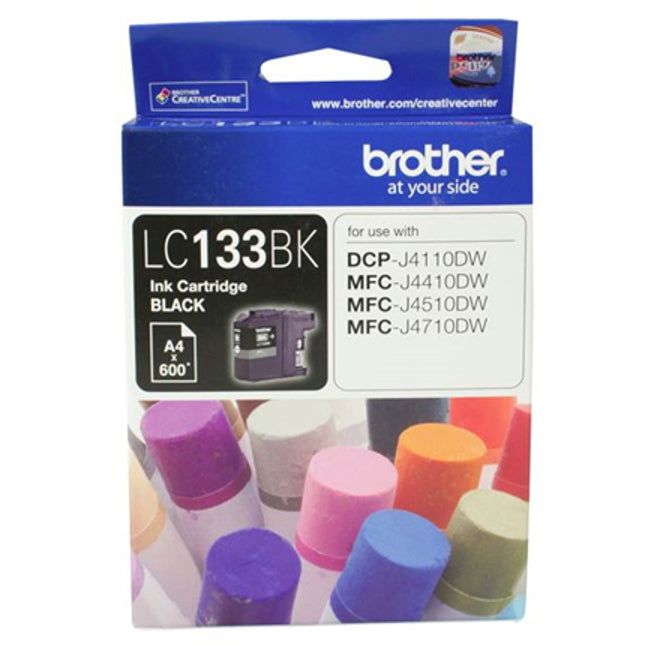 Brother LC133BK Black Ink Cartridge
Features:
<div>Compatible With: DCPJ152W, DCPJ172W, DCPJ552DW, DCPJ752DW, DCPJ4110DW, MFCJ245, MFCJ470DW, MFCJ650DW, MFCJ870DW, MFCJ4410DW, MFCJ4510DW, MFCJ4710DW, MFCJ6520DW, MFCJ6720DW, MFCJ6920DW, Yield ~600 Pages (at 5% Coverage)</div>
