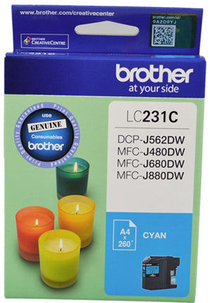 Brother LC231C Cyan Ink Cartridge
Features:
<div>Compatible With: DCPJ562DW, MFCJ480DW, MFCJ680DW, MFCJ880DW. Yield ~260 Pages at 5% coverage.</div>