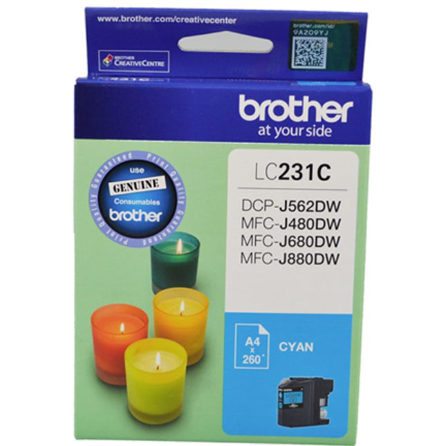 Brother LC231C Cyan Ink Cartridge
Features:
<div>Compatible With: DCPJ562DW, MFCJ480DW, MFCJ680DW, MFCJ880DW. Yield ~260 Pages at 5% coverage.</div>