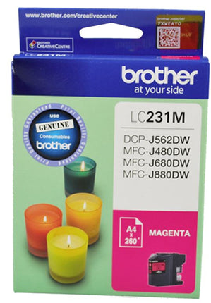 Brother LC231M Magenta Ink Cartridge
Features:
<div>Compatible With: DCPJ562DW, MFCJ480DW, MFCJ680DW, MFCJ880DW. Yield ~260 Pages at 5% coverage.</div>
