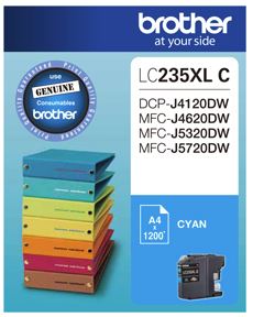 Brother LC235XLC Cyan High Yield Ink Cartridge
Features:
<div>Compatible With: DCPJ4120DW, MFCJ4620DW, MFCJ5320DW, MFCJ5720DW, Yield 1200 Pages (at 5% Coverage)</div>