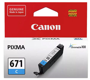 Canon CLI671C Cyan Ink Cartridge
Features:
<div>Compatible With: MG5760, MG5765, MG5766, MG6860, MG6865, MG6866, MG7760, MG7765, M7766, TS5060, TS6060, TS8060, TS9060 Tank Capacity - 6.5ml</div>