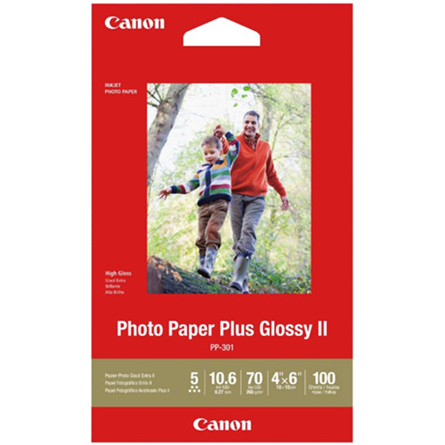 Canon PP-301 4x6 Glossy II 275gsm Photo Paper - 100 Sheets
Features:
<div>4x6, 260GSM, 100 Sheets Glossy Photo Paper
This paper provides rich, deep blacks and vivid colours. It has a thickness and crisp, luxurious feel of high-quality photo paper fresh from the photo lab and provides great value for a paper of this quality.</div>