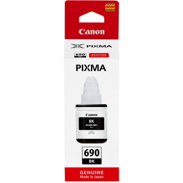 Canon GI690 Black Pixma MegaTank Ink Bottle
Features:
<div>Compatible with: Pixma MegaTank Endurance G3610, G3600, G4610
Yield ~6,000 Pages</div>