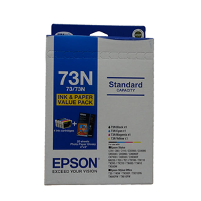 Epson 73N Ink Cartridge Bundle Pack
Features:
<div>Compatible With: Stylus CX4900, Stylus CX3900, Stylus CX5900, Stylus C79, Stylus CX6900F, Stylus C90, Stylus C110, Stylus CX5500, Stylus CX7300, Stylus CX8300, Stylus CX9300F, Stylus Office TX300F, Stylus Office TX600FW, Stylus TX400, Stylus TX200, Stylus T20, Stylus TX100, Stylus Office T40W, Stylus T21, Stylus TX110, Stylus TX210, Stylus TX550W, Stylus Office TX610FW, Stylus NX220</div>