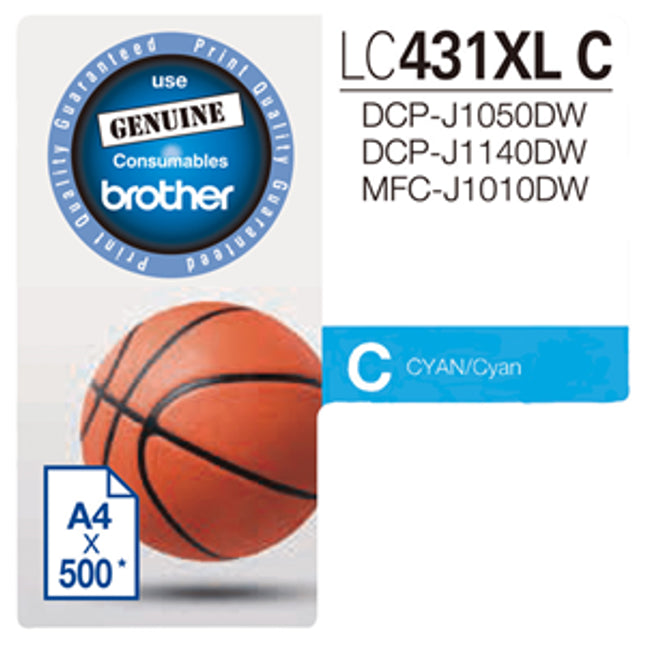 Brother LC431XLC Cyan High Yield Ink Cartridge
Features:
<div>Compatible With: MFC-J1010DW, DCP-J1050DW, DCP-J1140DW ~ 500 Pages</div>