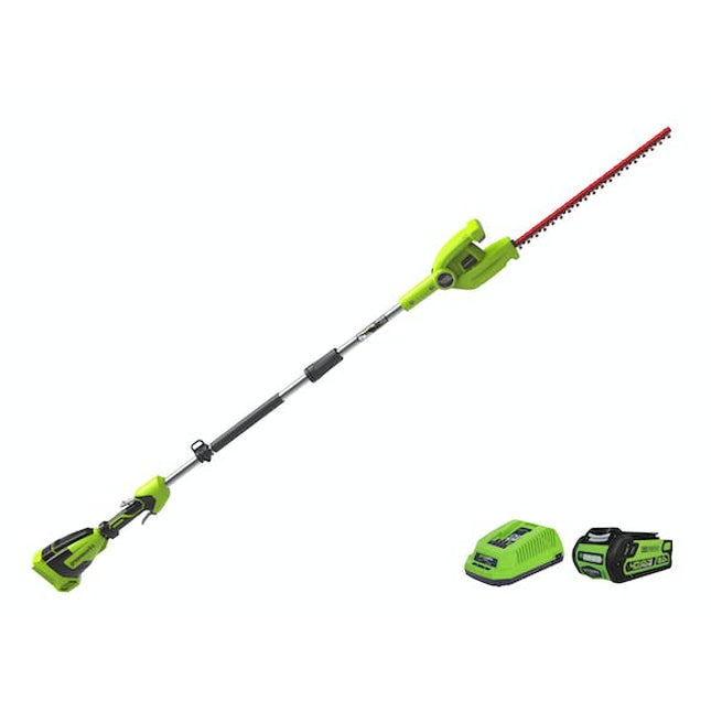 green works long reach hedge trimmer g max 40 v 2 0 ah kit