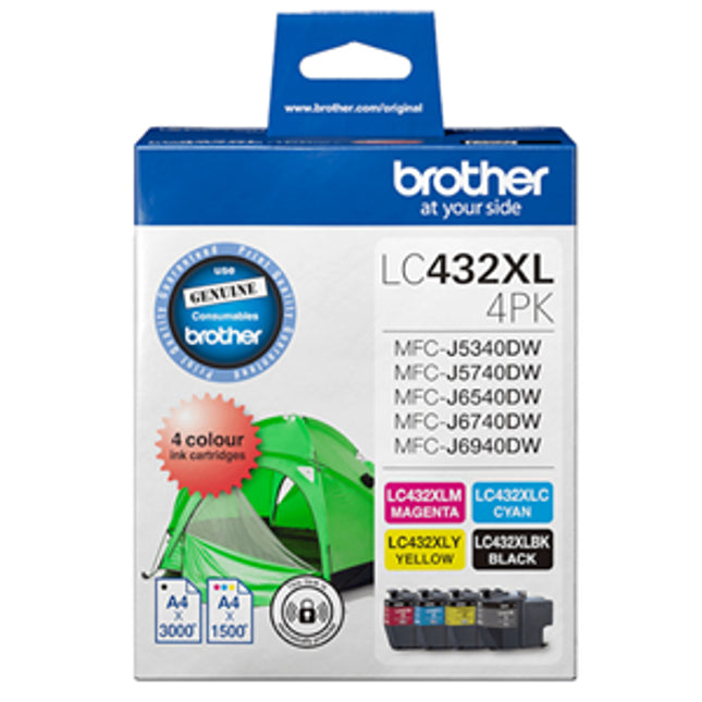 Brother LC432XL4PKS 4-Pack High Yiel Ink Cartridge (B/C/M/Y)
Features:
<div>LC432XL4PKS 4-pack ink cartridges containing black, cyan, magenta, and yellow
Compatible With: MFCJ5340DW, MFCJ5740DW, MFCJ6540DW, MFCJ6940DW</div>