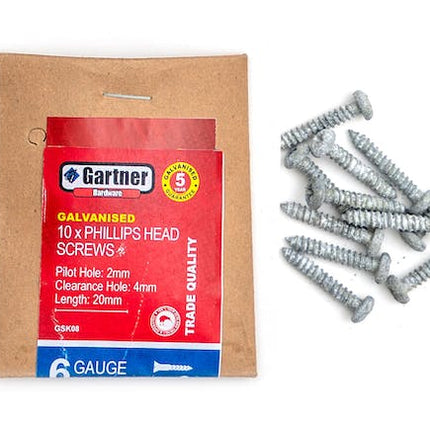 galvanised screws gauge 6 20 mm 10 pack