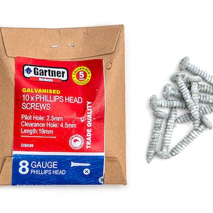 galvanised screws gauge 8 19 mm 10 pack