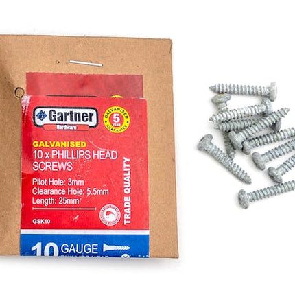 galvanised screws gauge 10 25 mm 10 pack