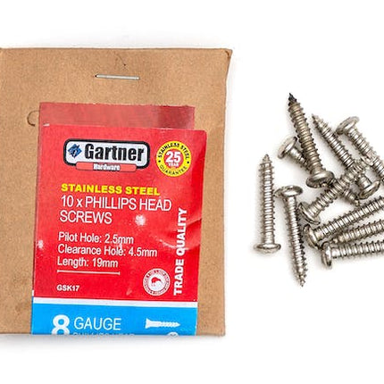 stainless steel screws gauge 8 19 mm 10 pack