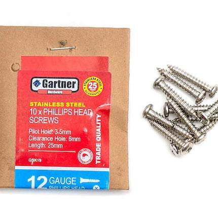 stainless steel screws gauge 12 25 mm 10 pack