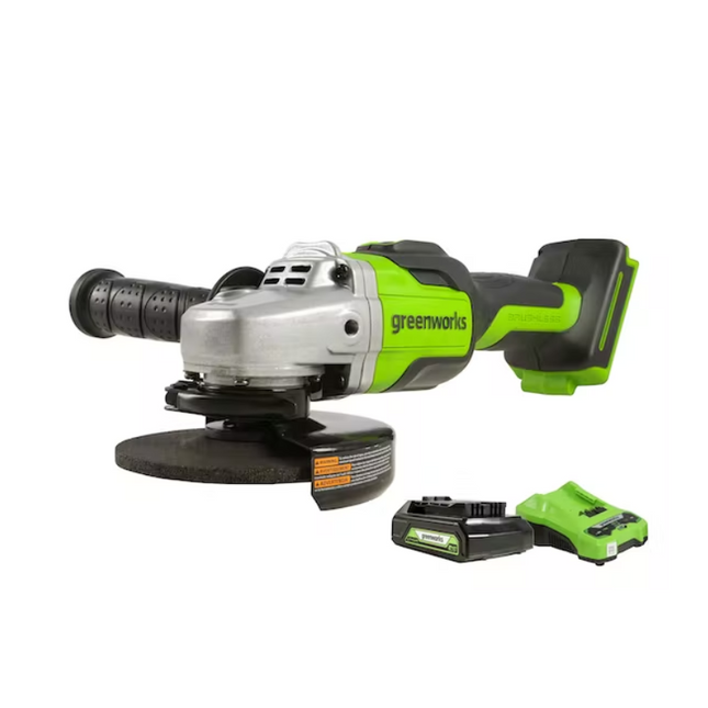 GREENWORKS 24V BRUSHLESS 100MM 2.0AH ANGLE GRINDER KIT