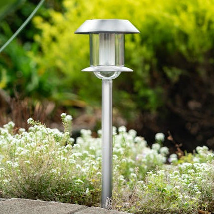 Solar Garden Stake Light Automatic  Day Night  - Stainless Steel