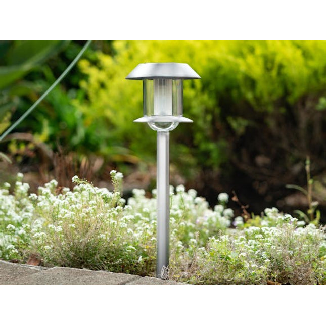 Solar Garden Stake Light Automatic  Day Night  - Stainless Steel