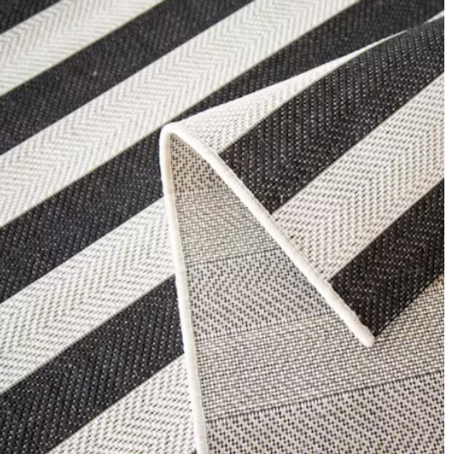 SIGNATURE OUTDOOR RUG BLACK & CREAM STRIPE 200 X 290CM