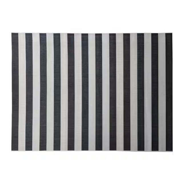 SIGNATURE OUTDOOR RUG BLACK & CREAM STRIPE 200 X 290CM