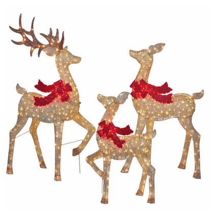 Lighted LED Deer Family with Red Bow, Set of 3