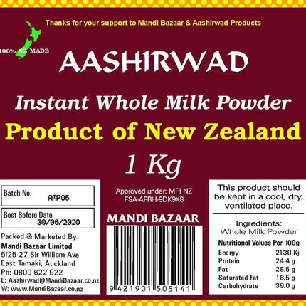 Aashirwad Instant Whole Milk Powder, 1kg (Made in NZ)