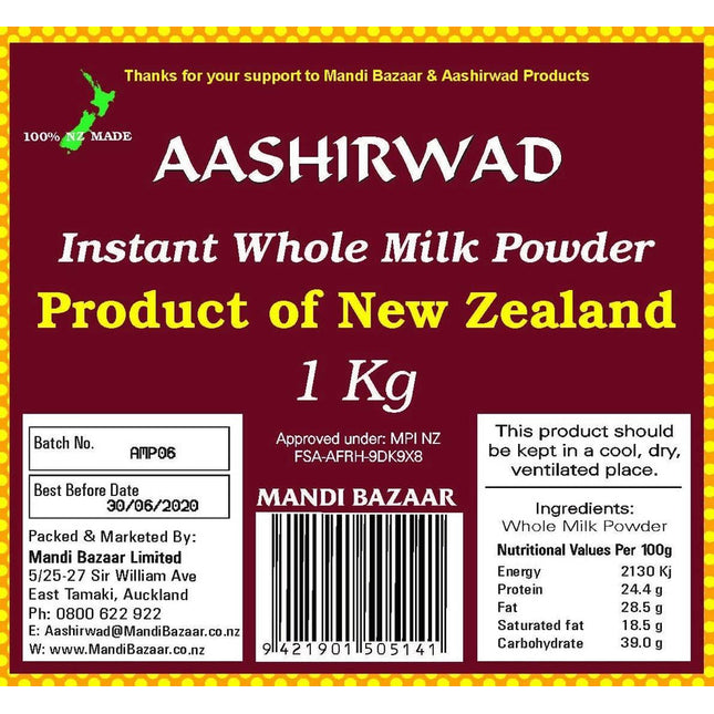 Aashirwad Instant Whole Milk Powder, 1kg (Made in NZ)