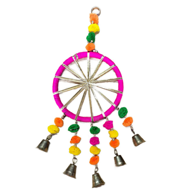 Wheel Hanging with Pom Pom and Bells
