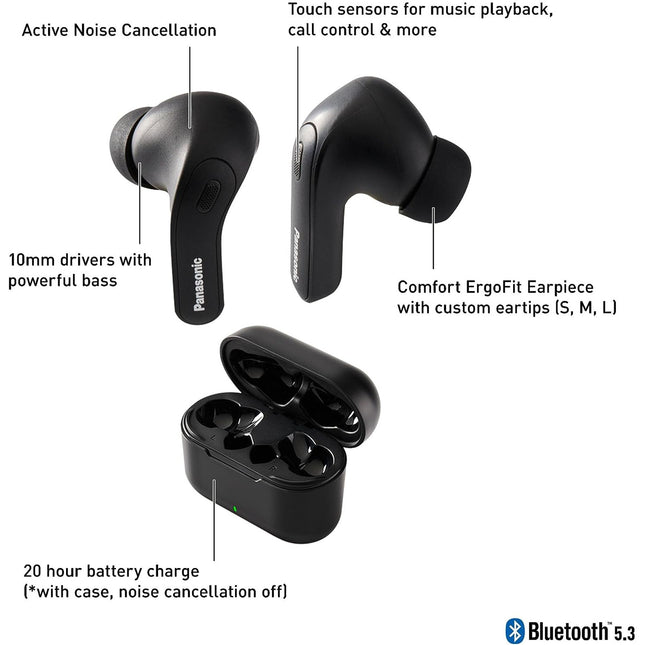 Panasonic RZ-B310 ErgoFit True Wireless Noise Cancelling Earbuds - Black