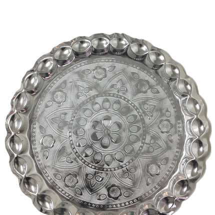 Silver Thali - Puja Thali with beautiful Floral Patterns