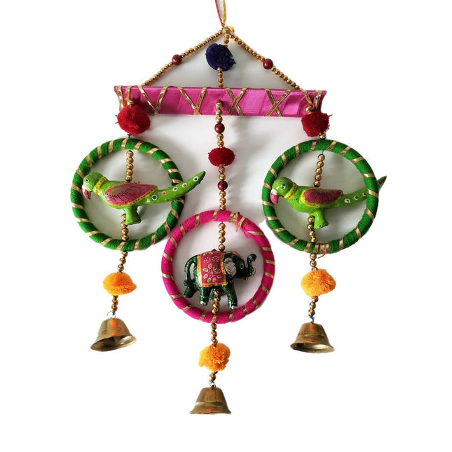 Wall Hanging Parrot elephant inside Gotta Balls Multicolor with Bells