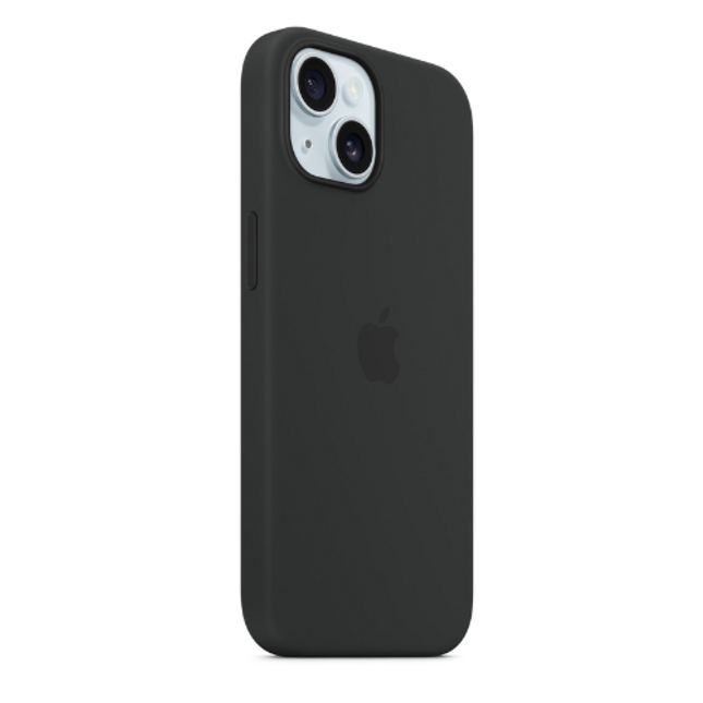 Apple iPhone 15 Silicone Case with MagSafe Case - Black, Soft-touch finish