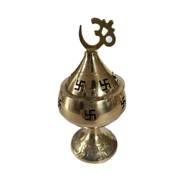Brass - Akhand Jyot Diya with Swastik and OM with Stand