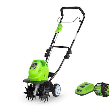 green works garden tiller g max 40 v li ion 2 0 ah kit