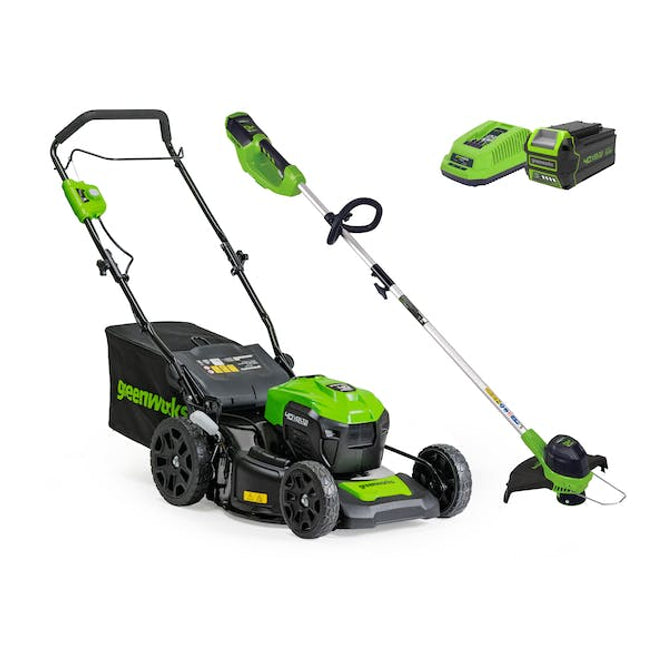 greenworks lawnmower 460 mm line trimmer 40 v 4 0 ah kit