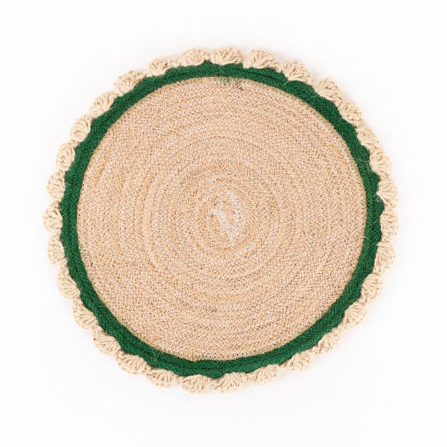 Jute placemat with green border