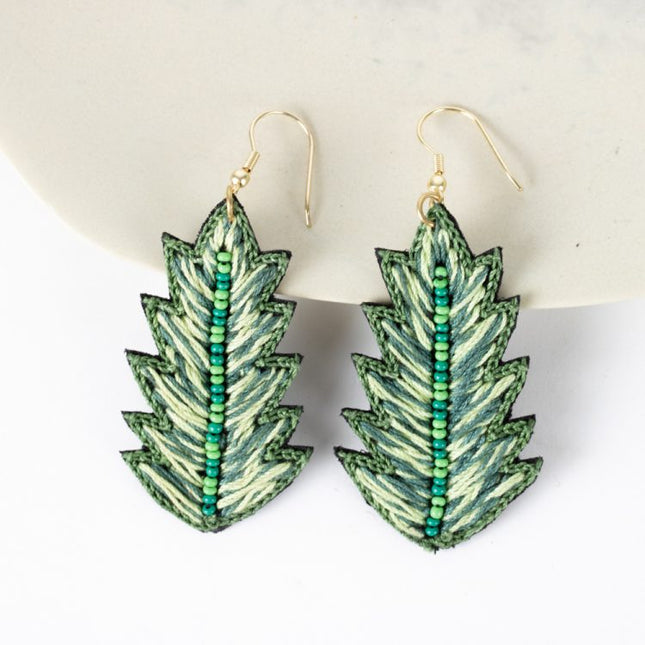 embroidered leaf earrings