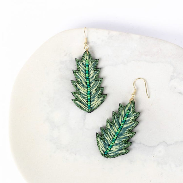 embroidered leaf earrings