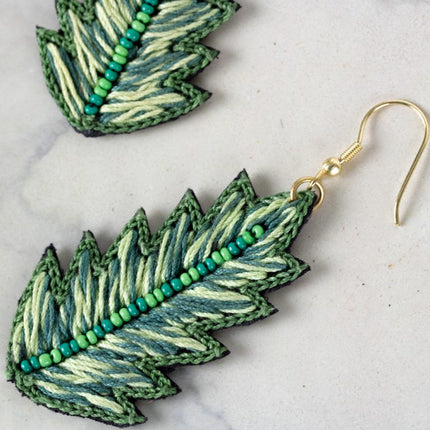 embroidered leaf earrings