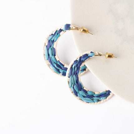 blue raffia moon earrings