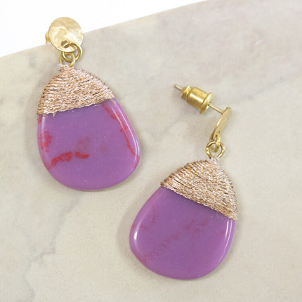 purple resin brass earrng