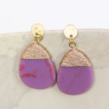 purple resin brass earrng