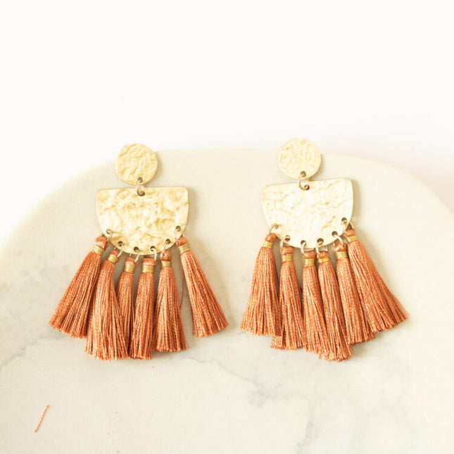 orange tassle earrings