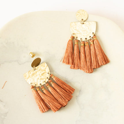 orange tassle earrings