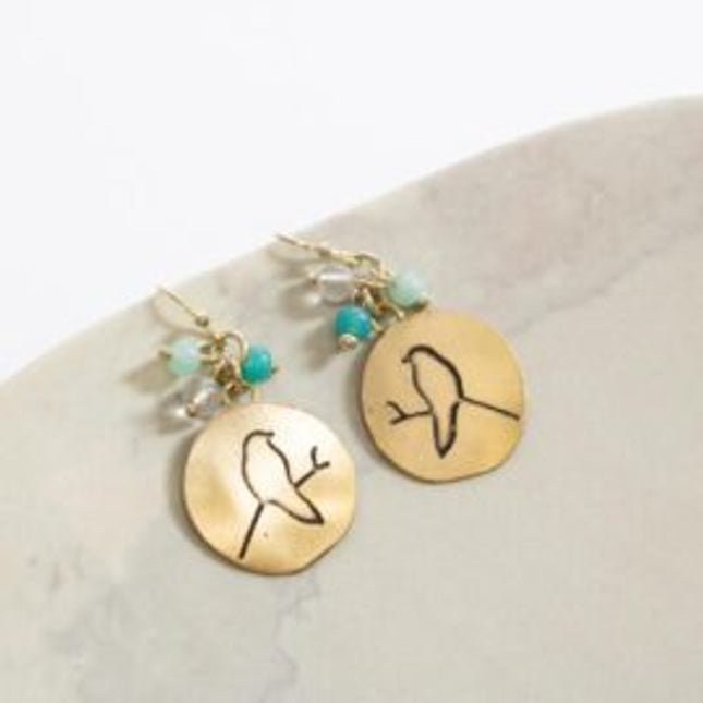 bird brass glass earrings